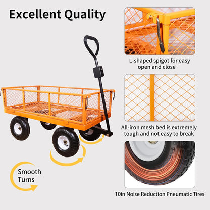 AAIN 1000 lbs Metal Garden Cart, Heavy Duty Garden Wagon with Removable Steel Mesh Sides, Utility