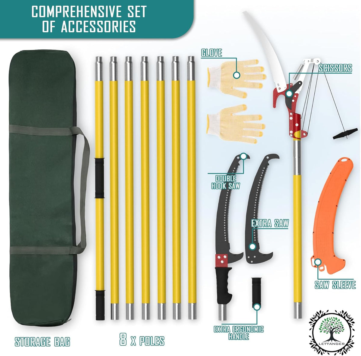 Pole Saws for Tree Trimming, 7.3-27 ft Extendable Tree Trimmers Long Handle Pruner, Sharp Steel