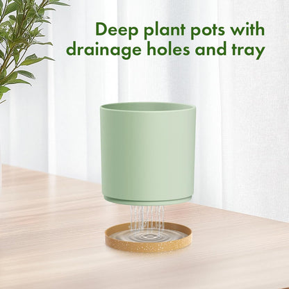 8/7/6 inch Plant Pots, 3 Pack Cylinder Flower Pots for Outdoor Indoor Plants, Decorative Plastic