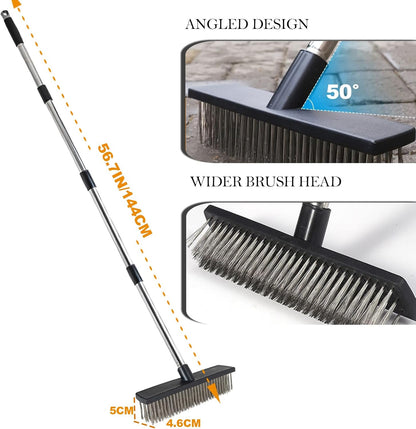 Deck Brush Steel Wire Broom with Long Handle Stiff Scrub Brushes for Cleaning Boat Patio Concrete