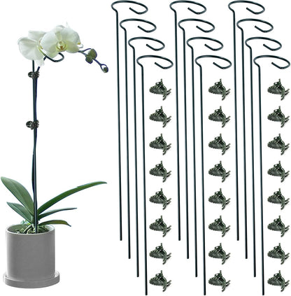 12 Pack Plant Support Stakes with 24 Pcs Plant Clips, Garden Single Stem Support Stake, Plant Cage