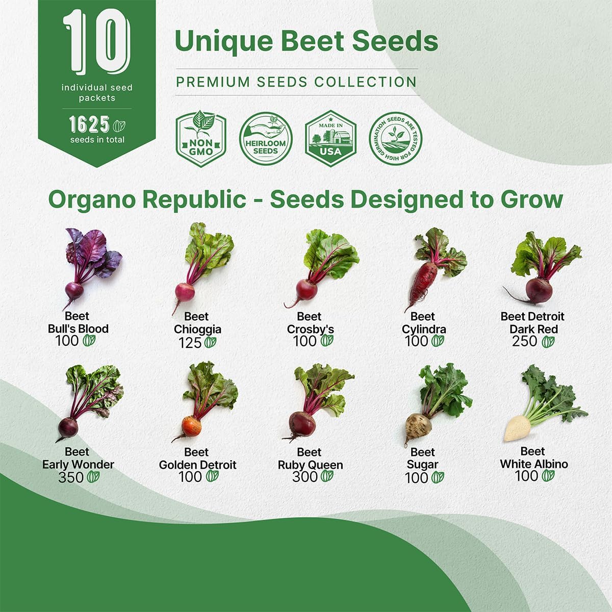 Organo Republic 10 Rare Beet Seeds Variety Pack for Planting Indoor & Outdoors 1625+ Heirloom