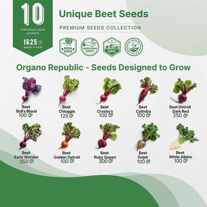 Organo Republic 10 Rare Beet Seeds Variety Pack for Planting Indoor & Outdoors 1625+ Heirloom