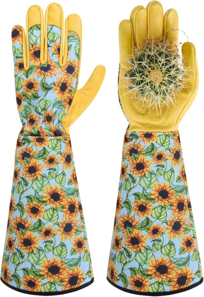 Long Gardening Gloves for Women Thorn Proof,Rose Pruning Cowhide Leather Garden Gloves for Cactus