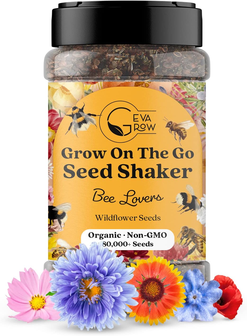 Mini Wildflower Seed Shaker - Save The Bees Seed Mix, by GevaGrow | 80,000+ Seeds | Pollinator &