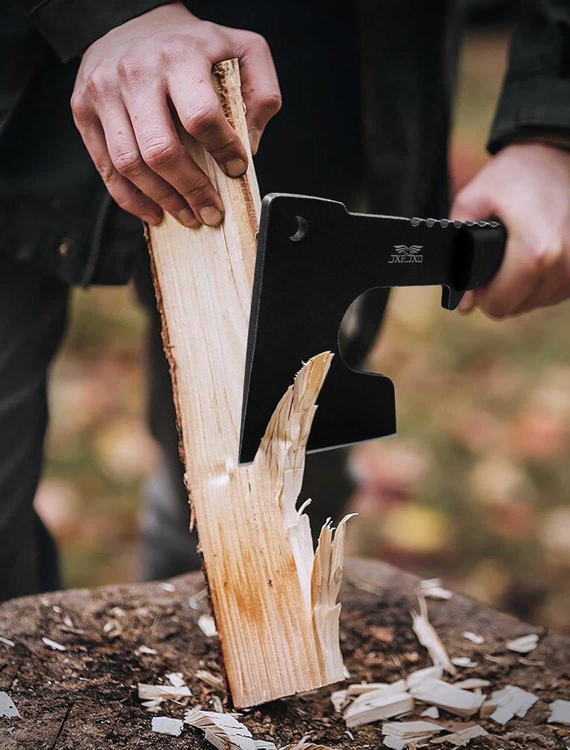 JXE JXO Hatchet, 9.8" Full Tang Camping Axe, Ergonomic Rubber Handle, with Durable Nylon Sheath for