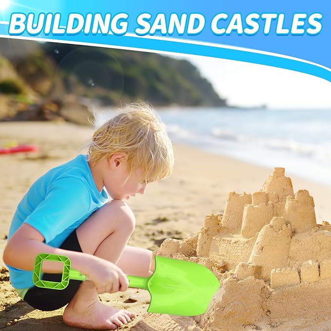 16" Beach Sand Shovels Toy for Kids, Garden Scoop Tool Kits, Sturdy Long Handheld Wooden Plastic