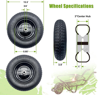 2-Pack 4.80/4.00-8" Pneumatic Wheelbarrow Wheel and Tires with 3"- 6" Center Hub and 3/4" Bushings