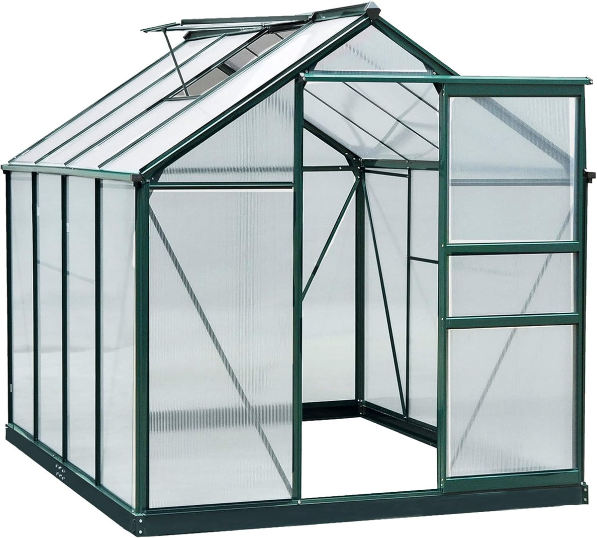 Outsunny 6' x 8' Greenhouse for Outdoors, Polycarbonate Greenhouse with Rain Gutter and Roof Vent