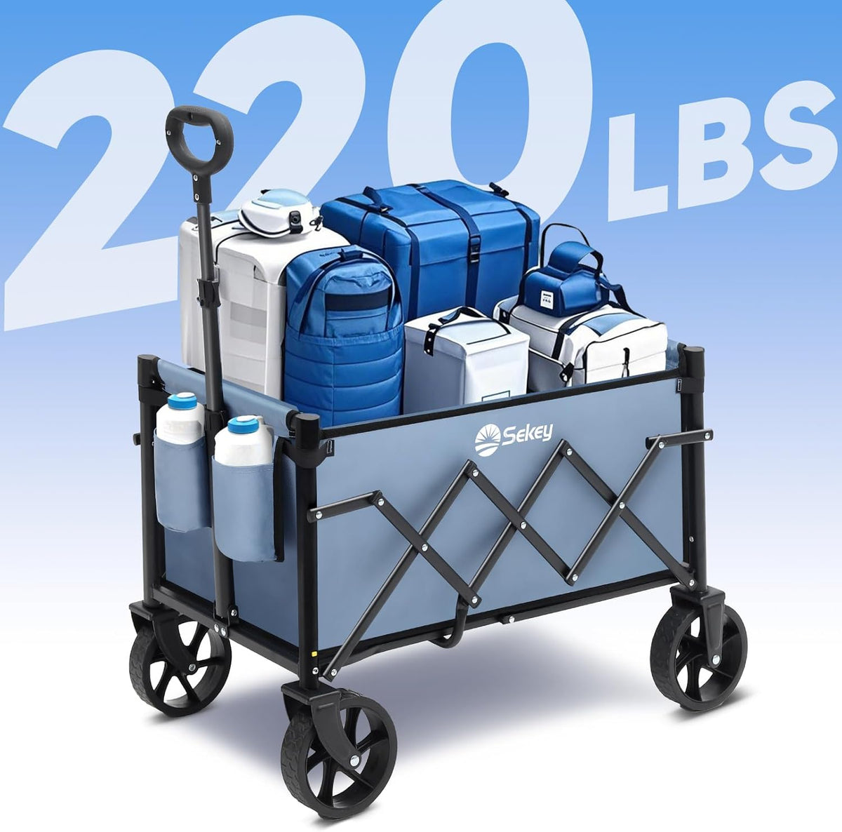 Sekey Heavy Duty Wagon with Big Wheels, Foldable Cart with 220LBS Capacity, Utility Lightweight
