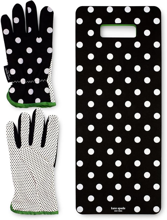 Kate Spade New York Garden Kneeler and Gardening Gloves for Women, Cute Garden Tool Set with Thick