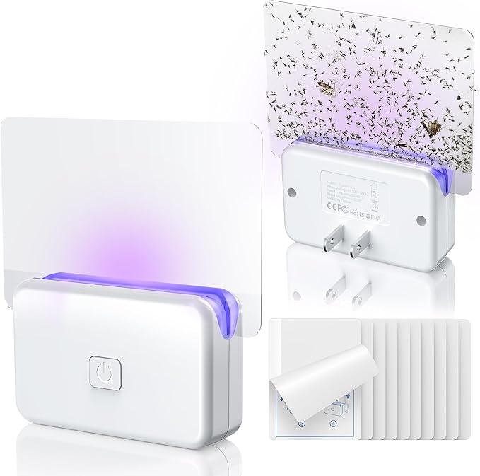 2 Pcs Fruit Fly Traps for Indoors (2 Device+10 Refills) Plug in UV Light Fly Trap for Gnats, Fruit