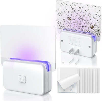 2 Pcs Fruit Fly Traps for Indoors (2 Device+10 Refills) Plug in UV Light Fly Trap for Gnats, Fruit