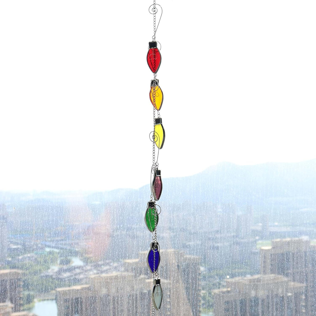 Bieye W10102 7PCS Tiffany Style Stained Glass Window Hangings for Home Decor (Christmas Light Bulb)
