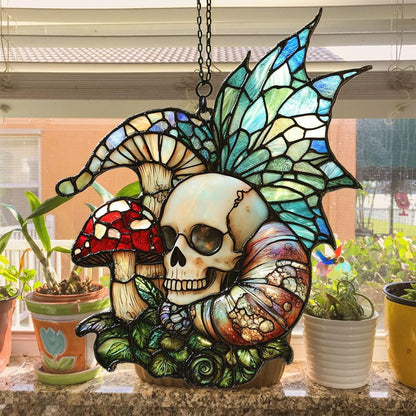 Boho Skeleton Mushroom Acrylic Suncatcher Stained Glass Effect Window Car Hanging Christmas