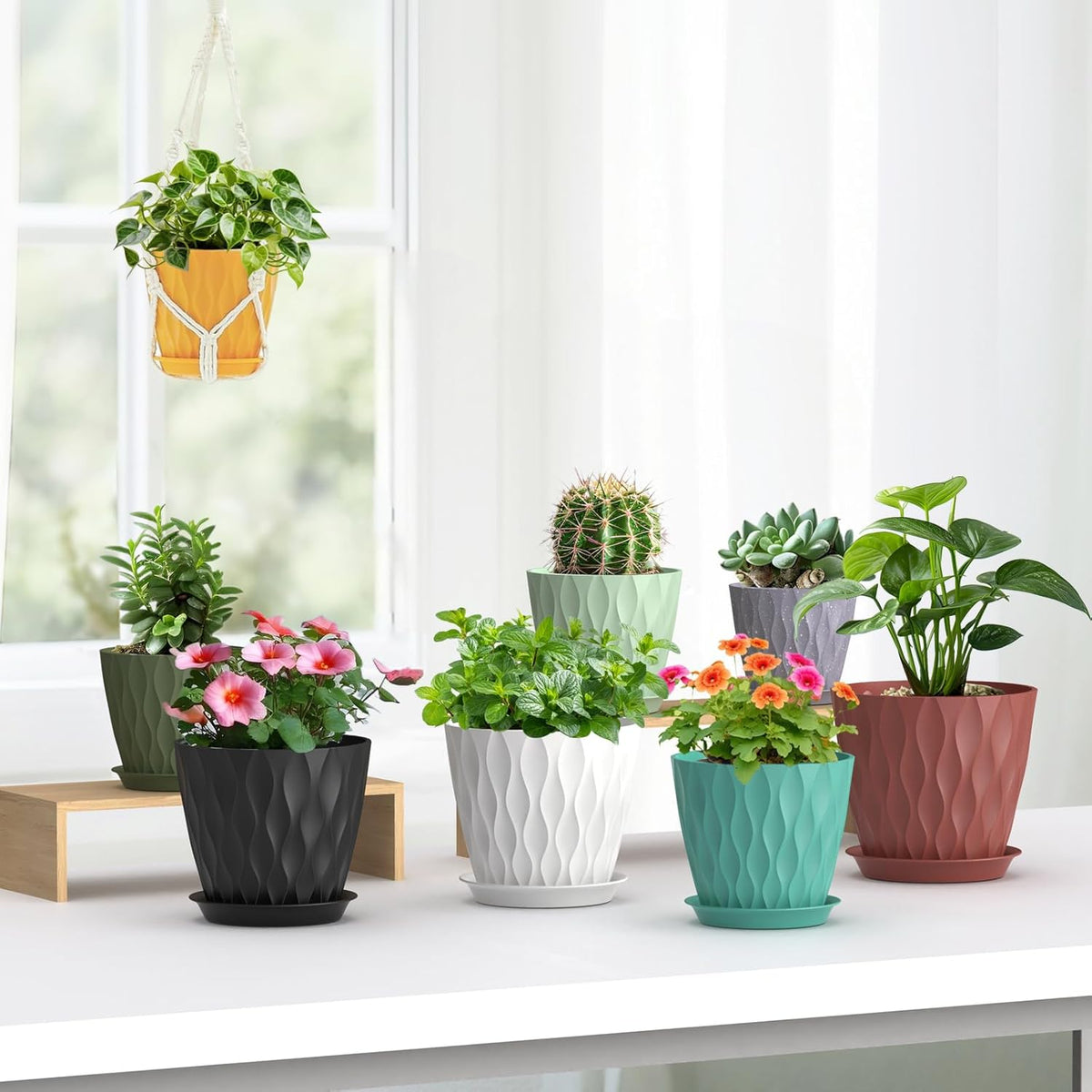 7/6.5/6/5.5/5/4.5/4 inch Plant Pots for Indoor Outdoor Plants, 7 Pack Thick Flower Pots with