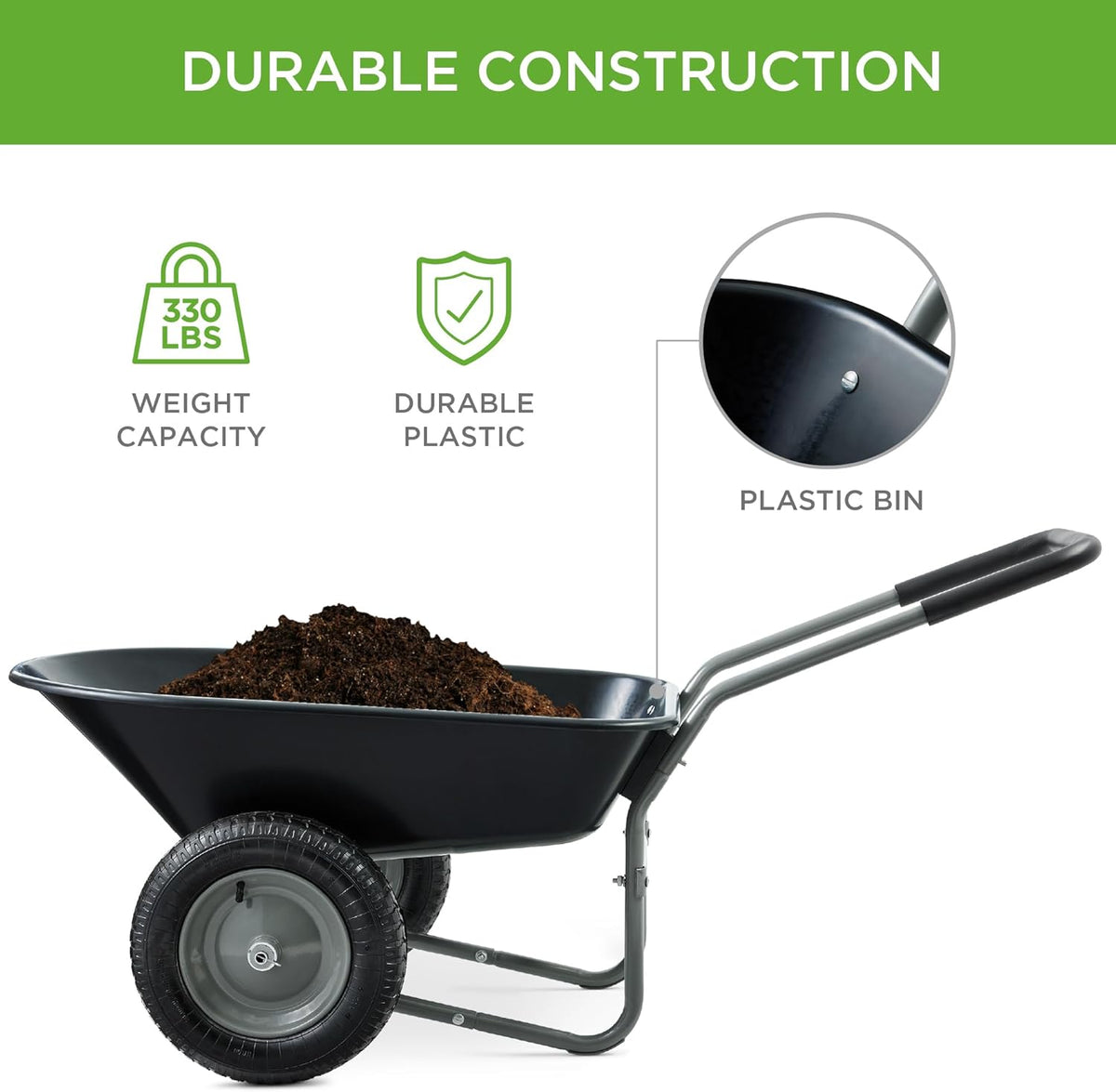 Best Choice Products Dual-Wheel Home Utility Yard Wheelbarrow Garden Cart w/Built-in Stand for
