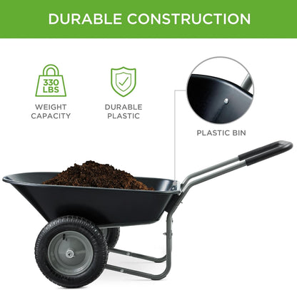 Best Choice Products Dual-Wheel Home Utility Yard Wheelbarrow Garden Cart w/Built-in Stand for