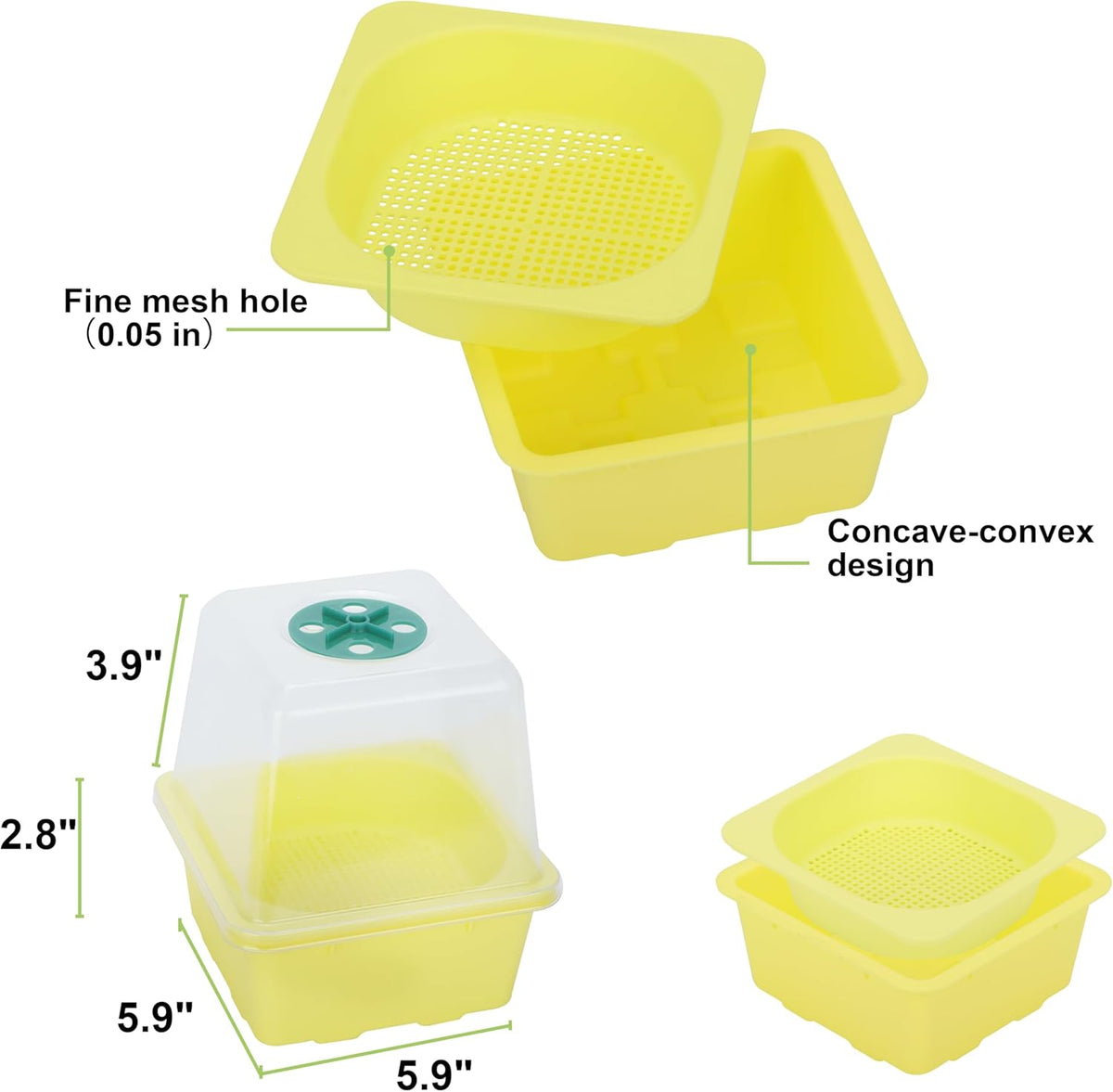 Microgreen Growing Trays, LUVCSOY Sprouting Tray with Humidity Dome, 1.2 mm Small Mesh Holes, BPA