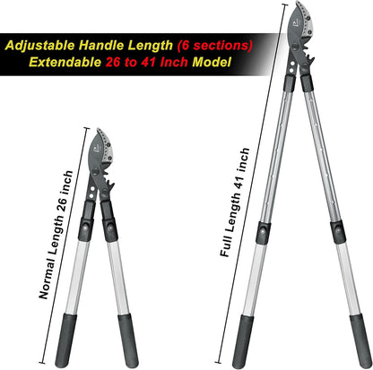 26-41 Inch Extendable Anvil Loppers, Sync Drive Power Lever Tree Trimmers, Telescopic Pruners Heavy