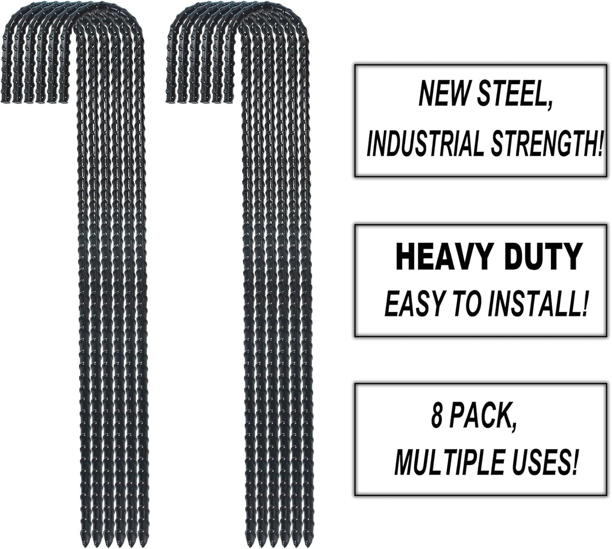 16 Inch Ground Rebar Stakes, J Hook Extra Heavy Duty Rust Proof Coated Steel Ground Anchors with