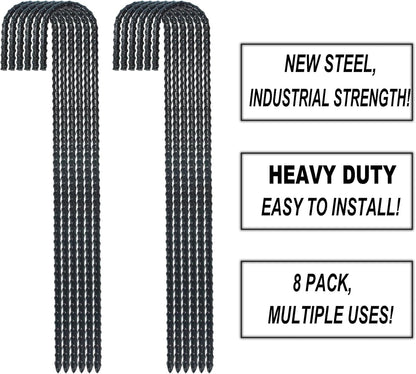 16 Inch Ground Rebar Stakes, J Hook Extra Heavy Duty Rust Proof Coated Steel Ground Anchors with