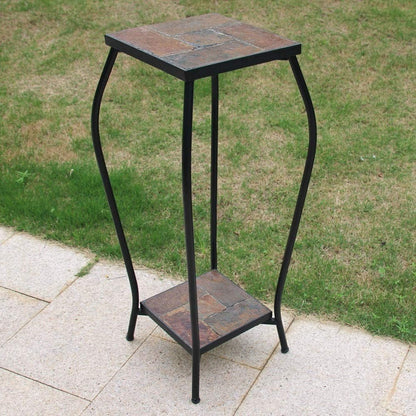 Zhongma 2 Tier 30" Tall Plant Stand with Colorful Slate Top for Balcony, Home, Garden, Backyard