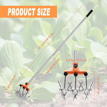 Rotary Cultivator Garden Rotary Tiller Adjustable Stainless Steel Poles Hand Tiller for Soil Mixing