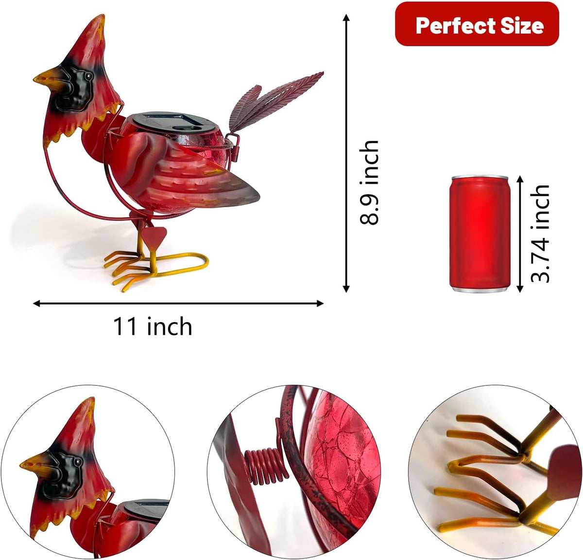 HONGLAND Solar Cardinal Statue Light, Animal LED Lights Outdoor, Solar Power Figurine Waterproof