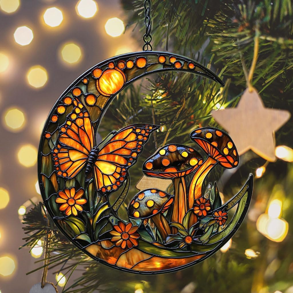 Cresent Forest Butterfly Acrylic Suncatcher Stained Glass Effect Window Car Hanging Christmas