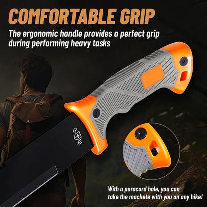 Machete with Saw - 25” Heavy Duty Tool & Sheath - Ergonomic No-Slip Handle - Survival Knife with