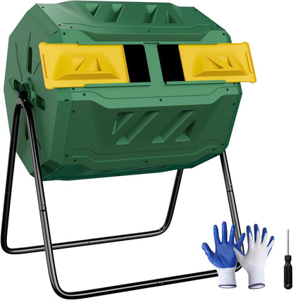 F2C Compost Bin Outdoor Dual Chamber Tumbling Composter 43 Gallon BPA Free Large Tumbler Composters