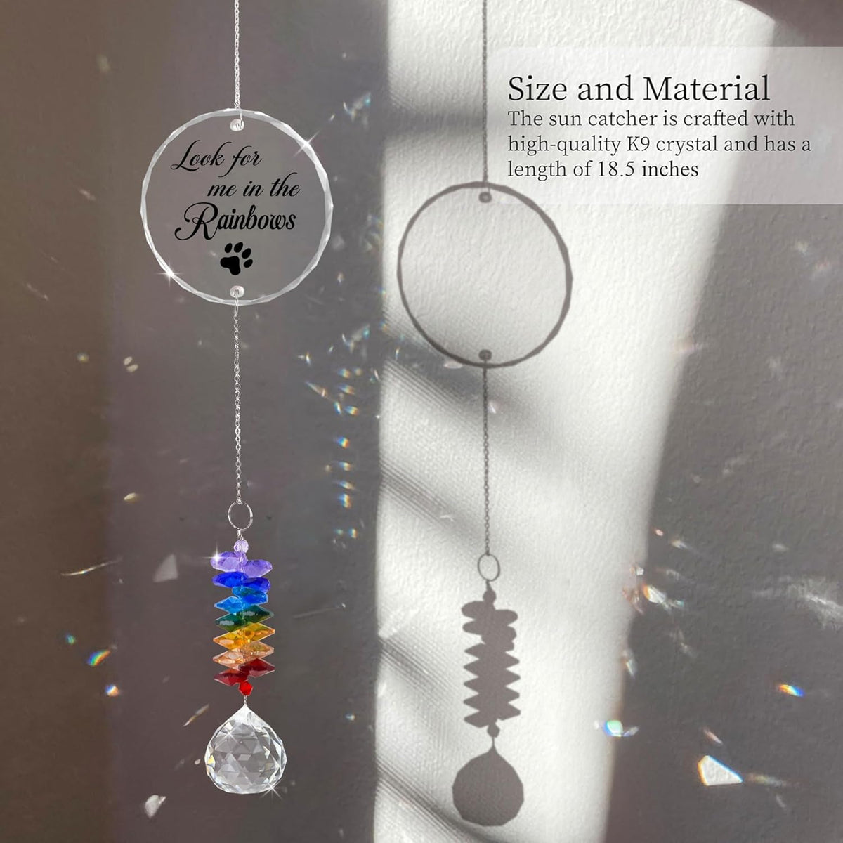 Pet Memorial Suncatcher - Pet Memorial Suncatchers - Dog Cat Loss Sympathy Gift - Rainbow Crystal