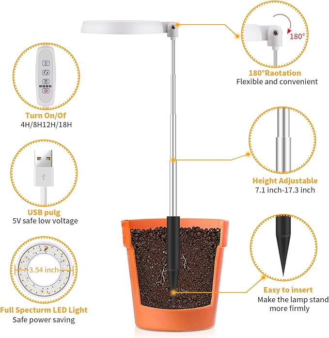 GooingTop LED Grow Light, Halo Plant Lamp for Indoor Plants Growing, White Low Light for Succulents