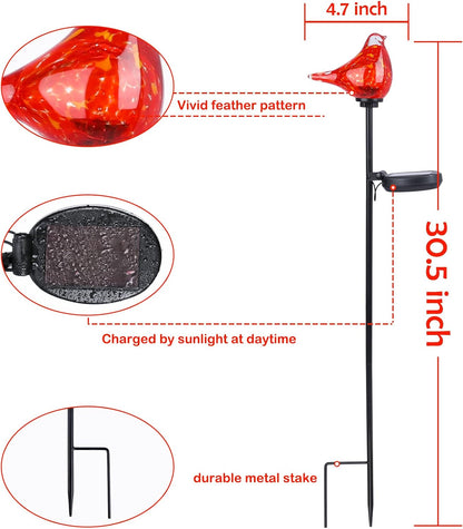 Afirst Solar Outdoor Lights - Decorative Solar Stake Lights Cardinal Handblown Glass Garden Stakes