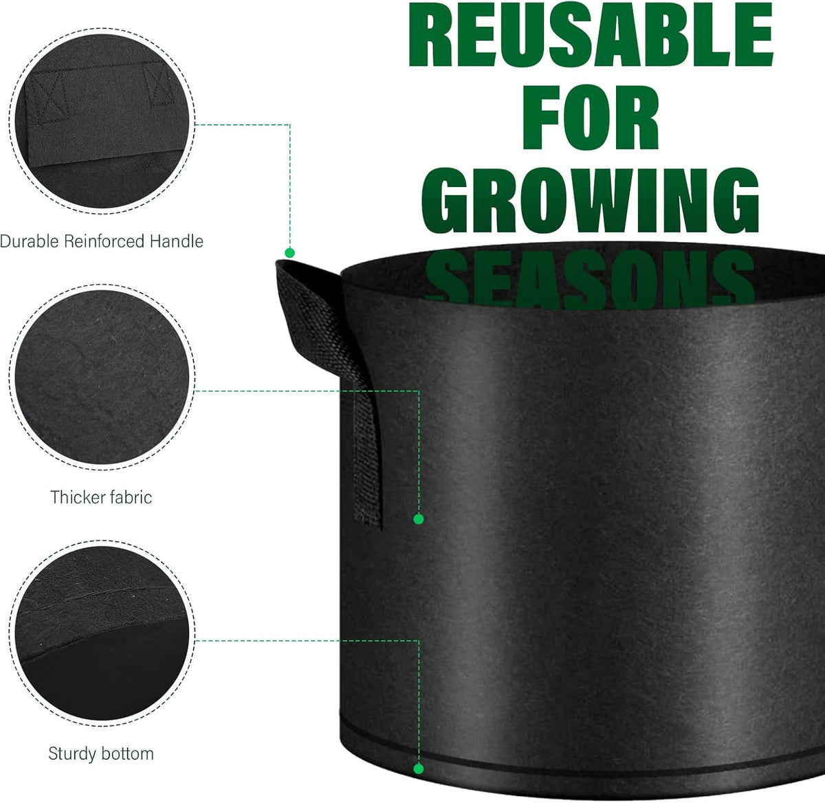 12 Pack Grow Bags 5 Gallon, 300G Heavy Duty Thickened Non-Woven Plant Bag Plant Fabric Pots with