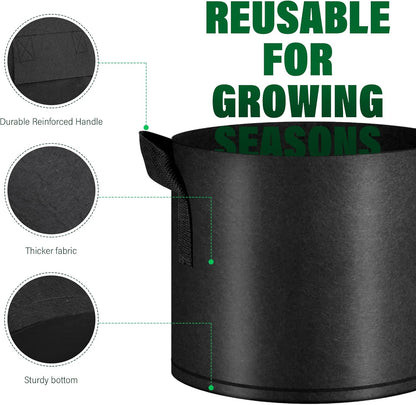 12 Pack Grow Bags 5 Gallon, 300G Heavy Duty Thickened Non-Woven Plant Bag Plant Fabric Pots with
