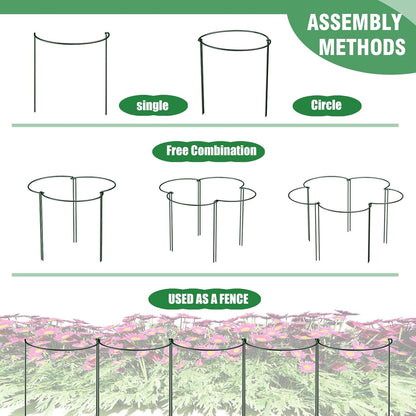 LINGHUI 12 Pack Plant Support Stakes, 10" Wide x 16" High,Heavy-Duty Half Round Peony Support Ring