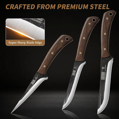 HOSHANHO Butcher Knife Set 3-Piece, Super Sharp Hand Forged Fillet Knife & Dividing Knives & Paring