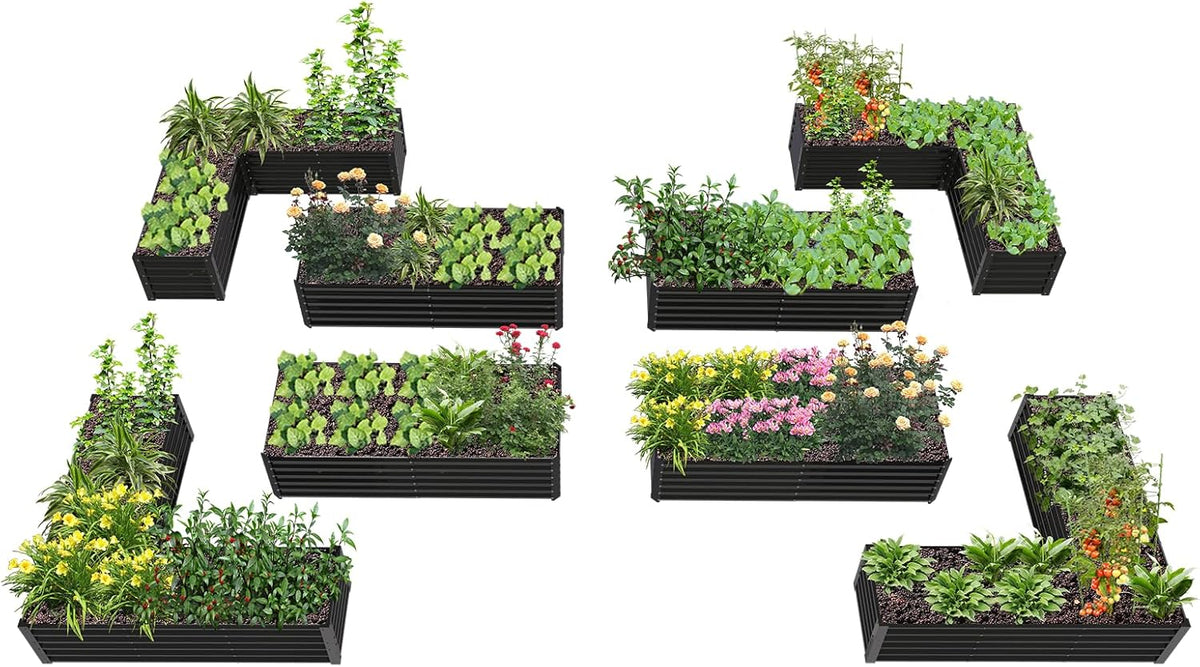 A ANLEOLIFE 8-Pack 6X3X1.5ft & 74x74x18 in Deep Root Galvanized Raised Garden Beds Outdoor for