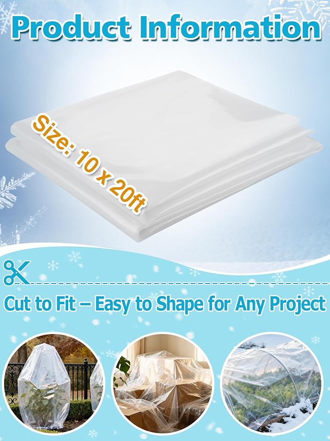 Alphatool Greenhouse Cover Plastic Sheeting - 10 x 20 ft Plant Covers Freeze Protection, Frost