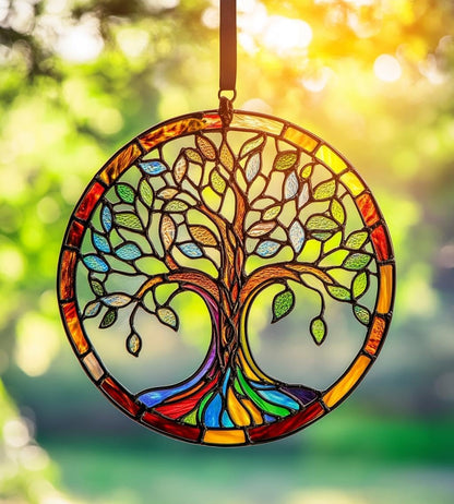 Tree of Life Boho Acrylic Suncatcher Stained Glass Effect Window Car Hanging Christmas Ornament