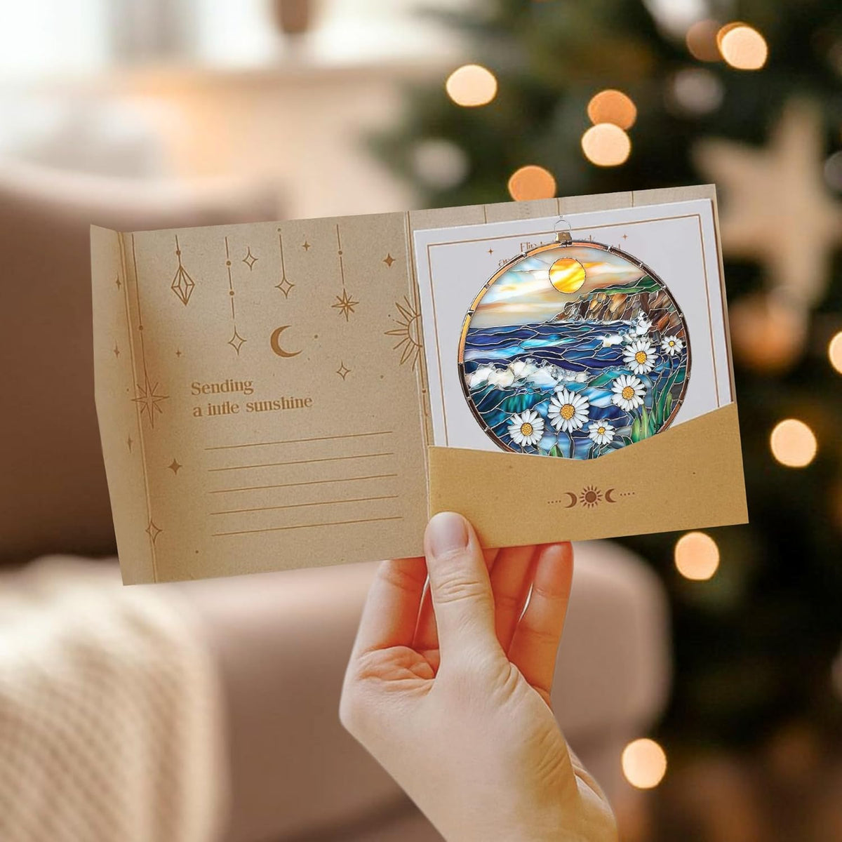 Coastal Sea Waves Acrylic Suncatcher Stained Glass Effect Window Car Hanging Christmas Ornament