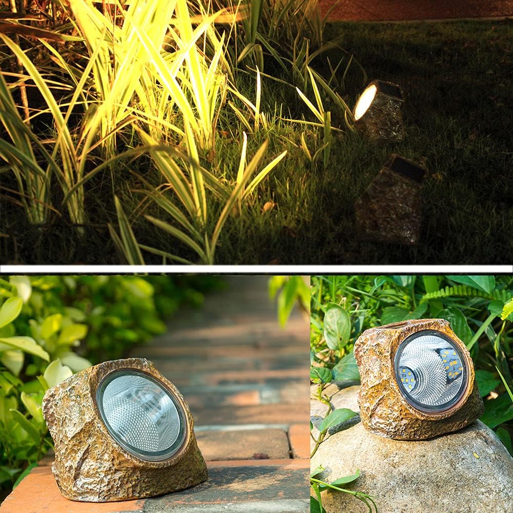 EiGreen Solar Garden Rock Lights Outdoor, 2 Pack 10 LED Waterproof Solar Powered Rock Light，