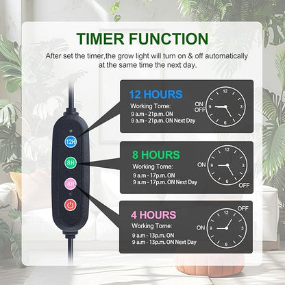 4-Head Tripod Stand Grow Lights for Tall House Plants, Seed Starting, Bonsai Tree with Timer, 36W