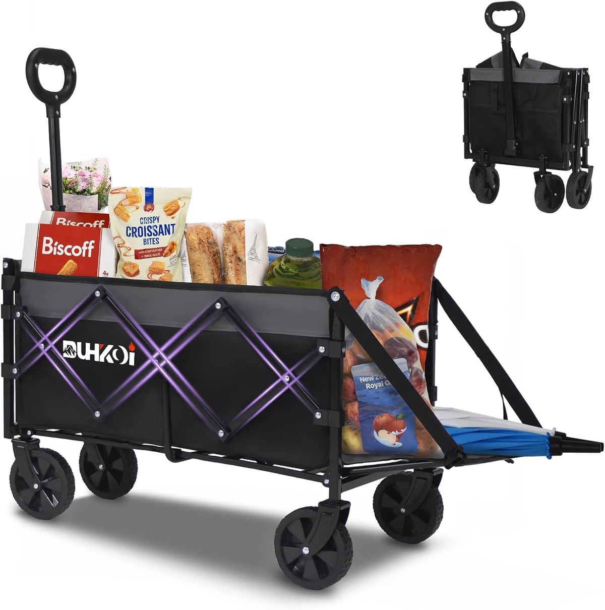 Collapsible Tailgate Wagon with Wheels, Compact Size Folding Utility Cart, 380LBS Capacity for