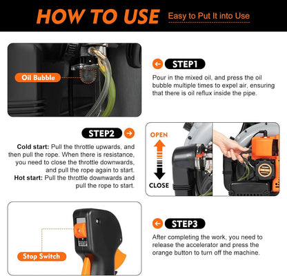 63CC Backpack Gas Powered Leaf Blower, Commercial 2.7kW 850CFM 4.3HP 2-Stroke Powerful Lightweight