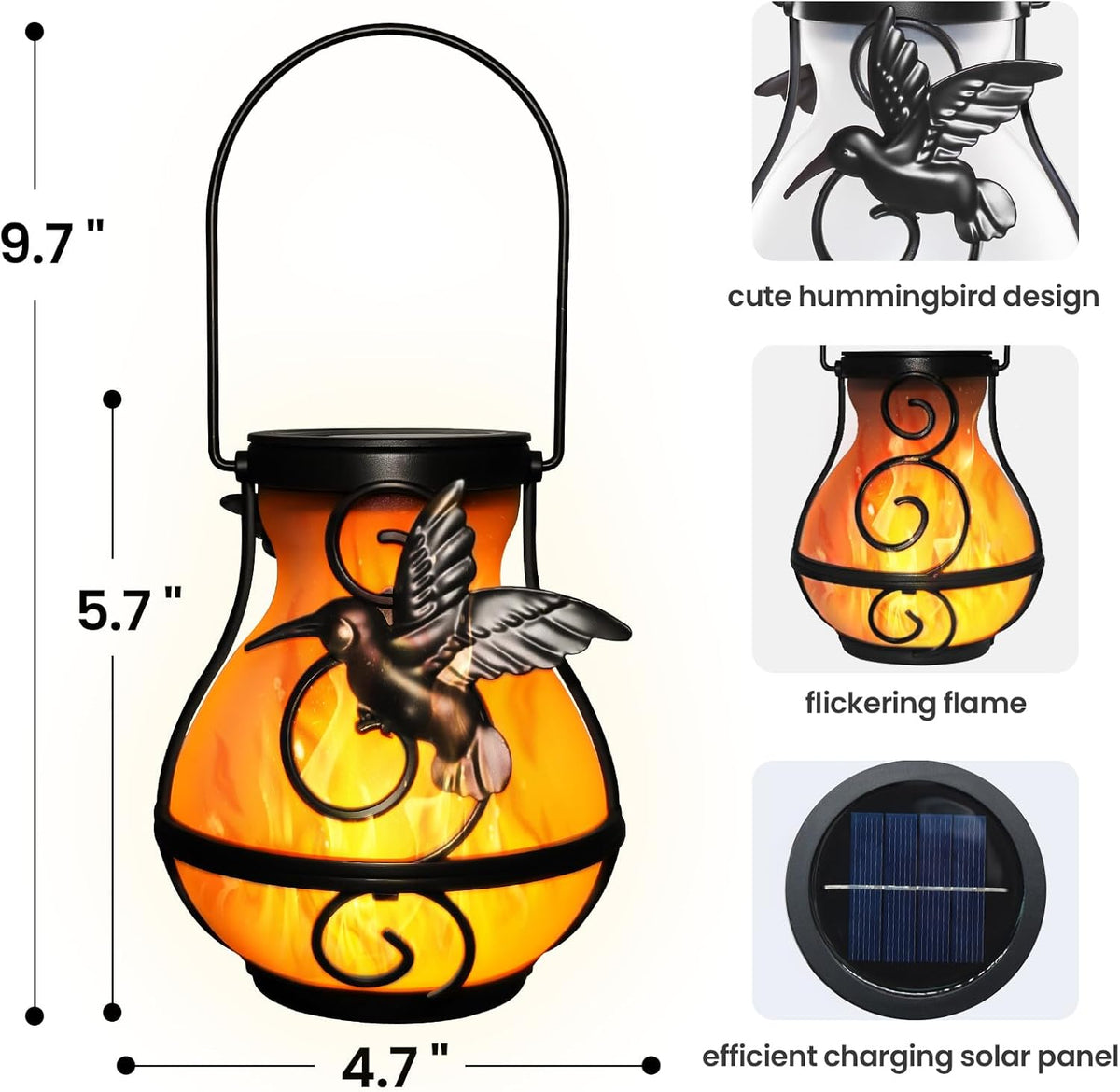 X-PREK 2 Pack Solar Lanterns Outdoor Waterproof Hummingbird Hanging Solar Lantern Flickering Flame