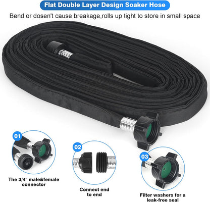 Flat Soaker Hose 50FT (25FT x 2),Drip Hose for Garden Beds Linkable Irrigation System Lightweight