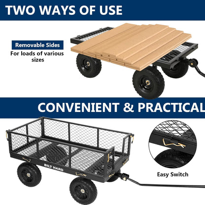 BILT HARD 10" Flat Free Tires Heavy Duty Garden Cart with 180° Rotating Handle and Removable Sides